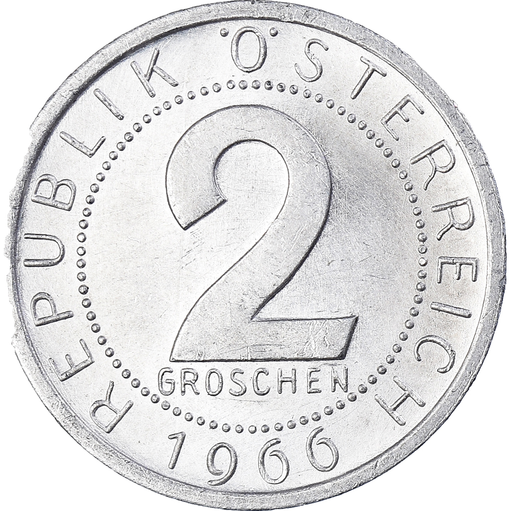 Moneda, Austria, 2 Groschen, 1966, EBC, Aluminio, KM:2876