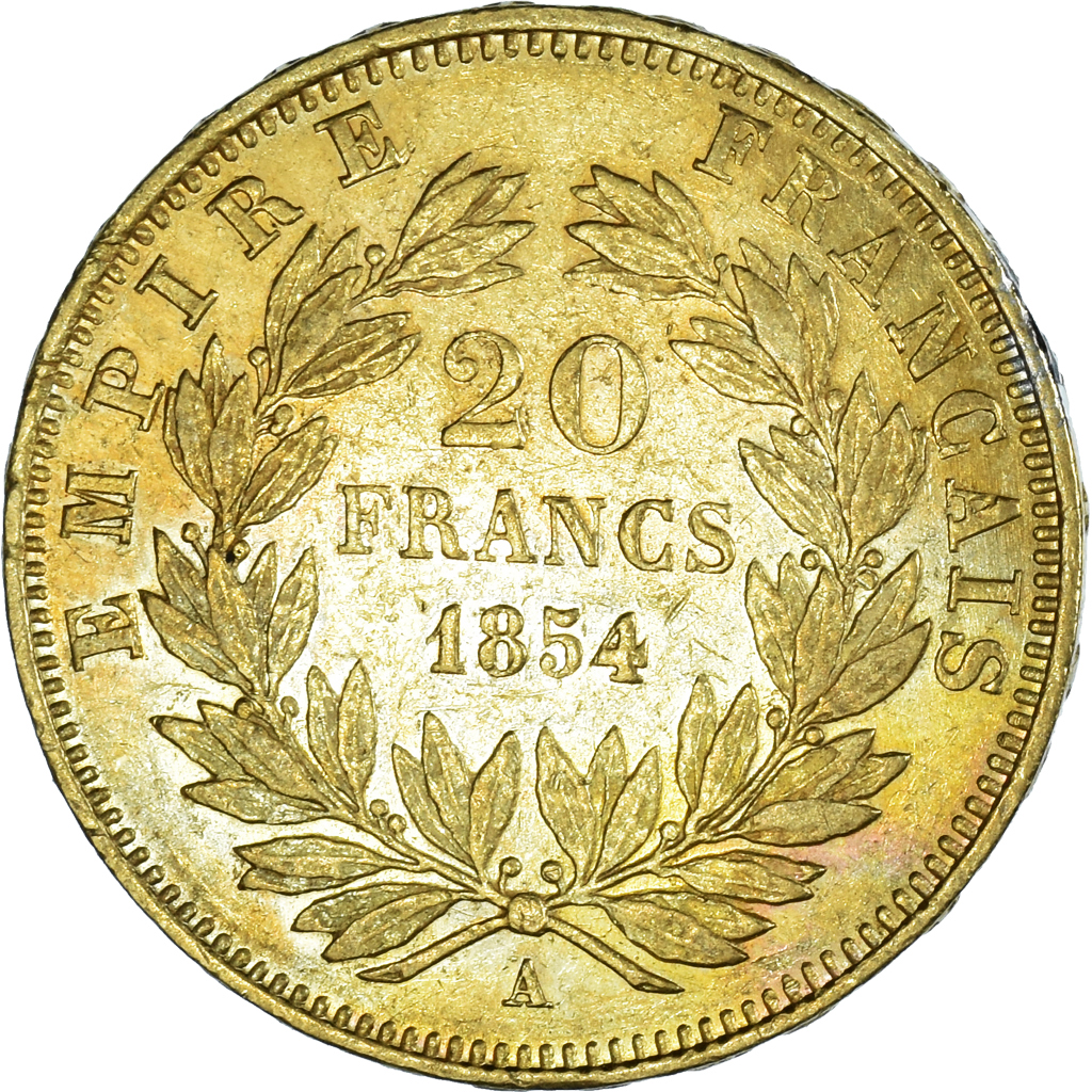 Coin, France, Napoleon III, Napoléon III, 20 Francs, 1854, Paris,