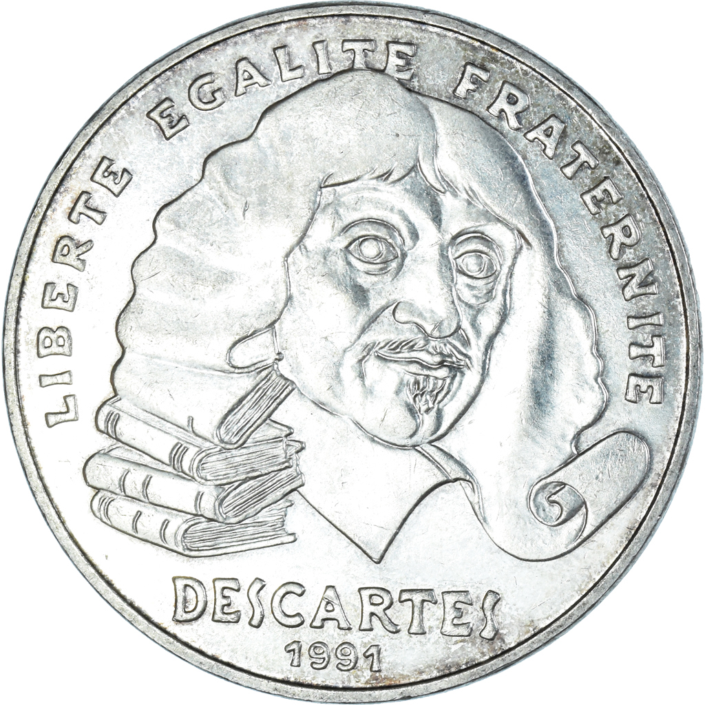 Coin, France, Descartes, 100 Francs, 1991, , Silver, KM996 European Coins