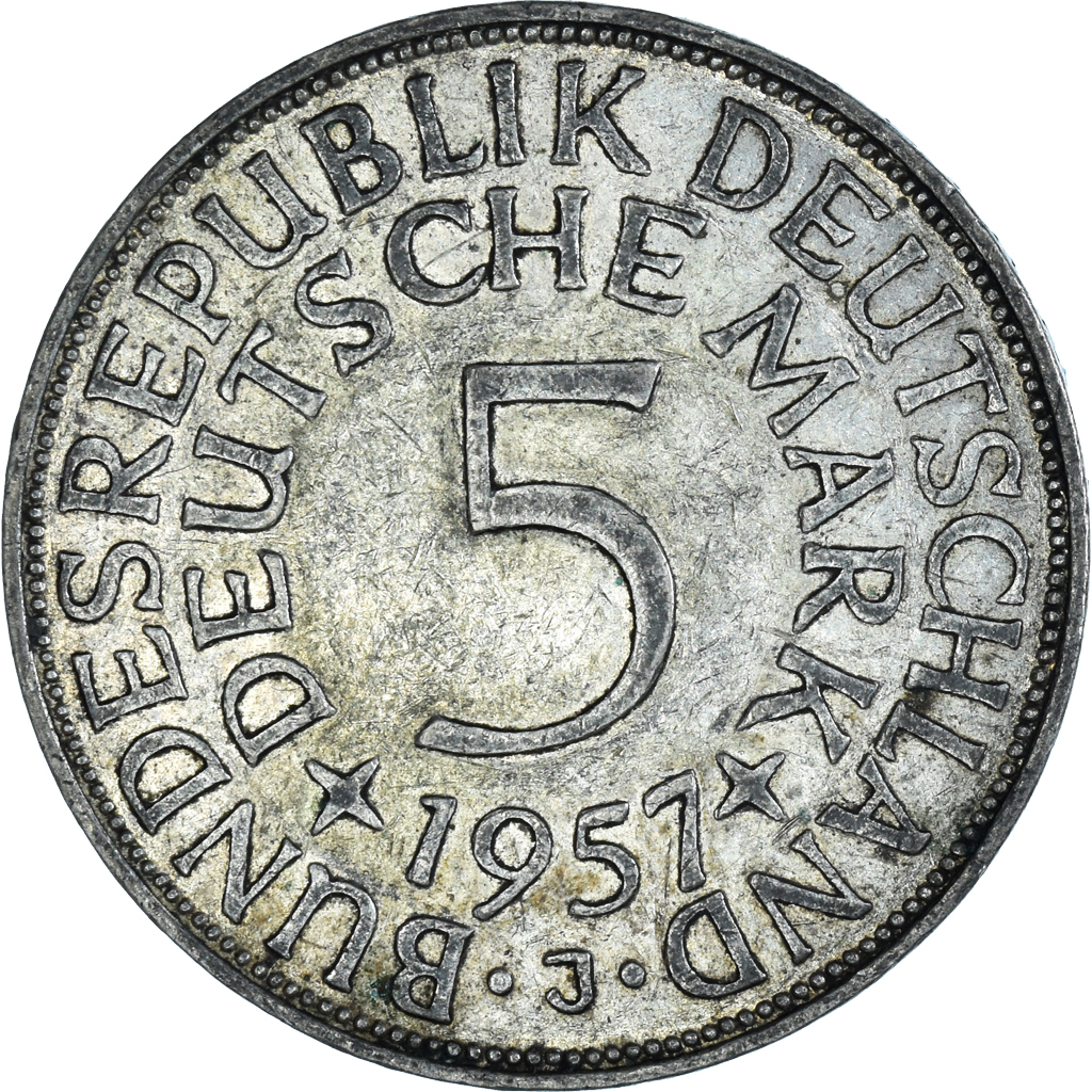 Coin, GERMANY - FEDERAL REPUBLIC, 5 Mark, 1957, Hamburg, , Silver