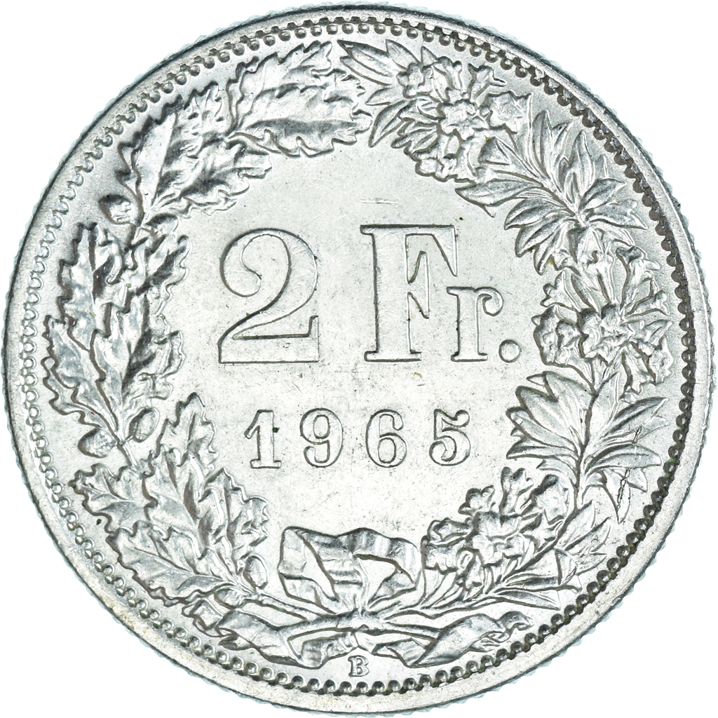 Coin, Switzerland, 2 Francs, 1965, Bern, , Silver, KM:21