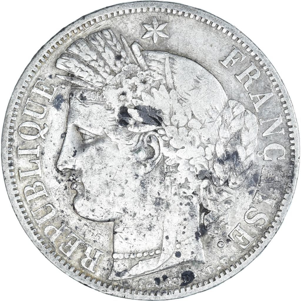 Coin, France, Cérès, 5 Francs, 1849, Strasbourg, VF, Silver, KM:761.2