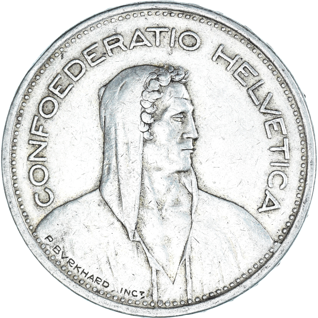 Coin, Switzerland, 5 Francs, 1939, Bern, , Silver, KM:40