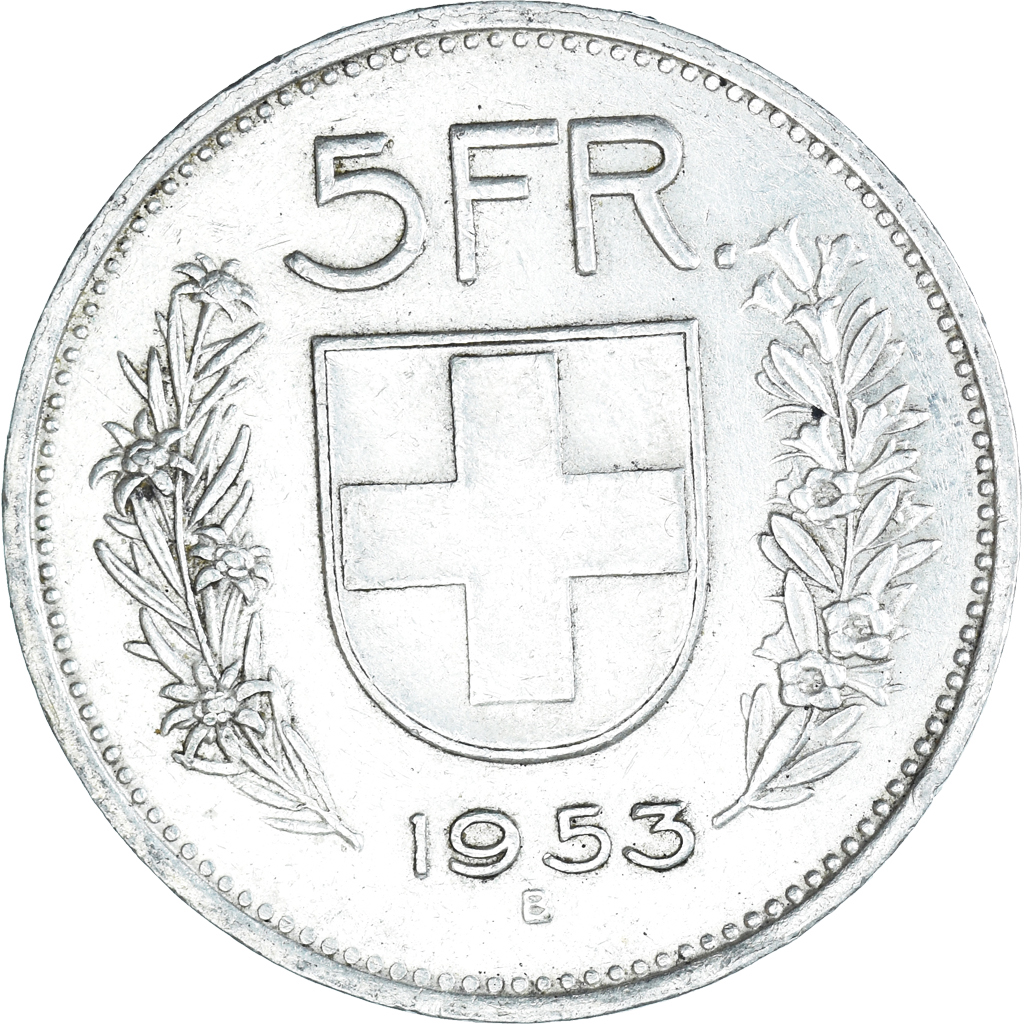 Coin, Switzerland, 5 Francs, 1953, Bern, , Silver, KM:40
