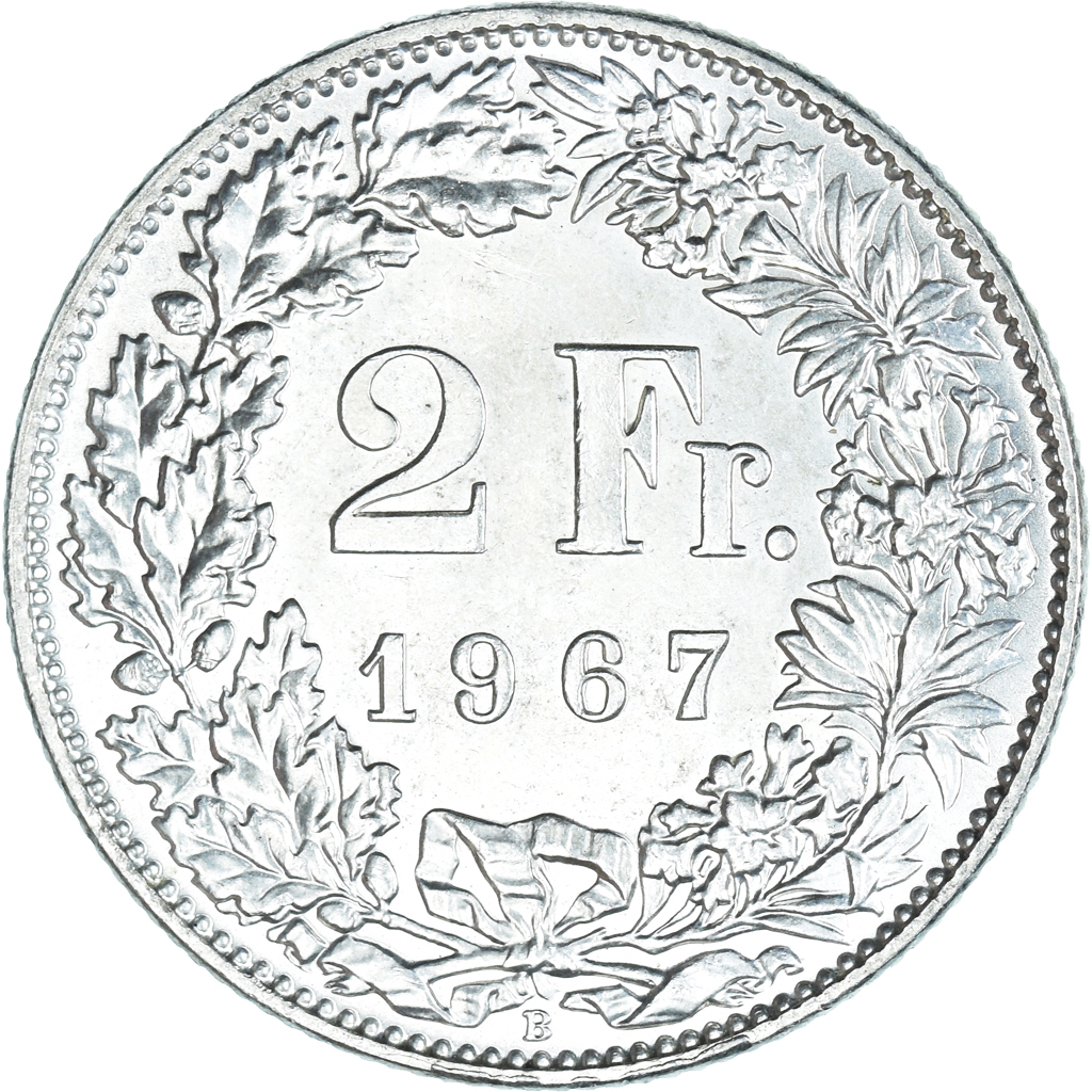 Coin, Switzerland, 2 Francs, 1967, Bern, , Silver, KM:21