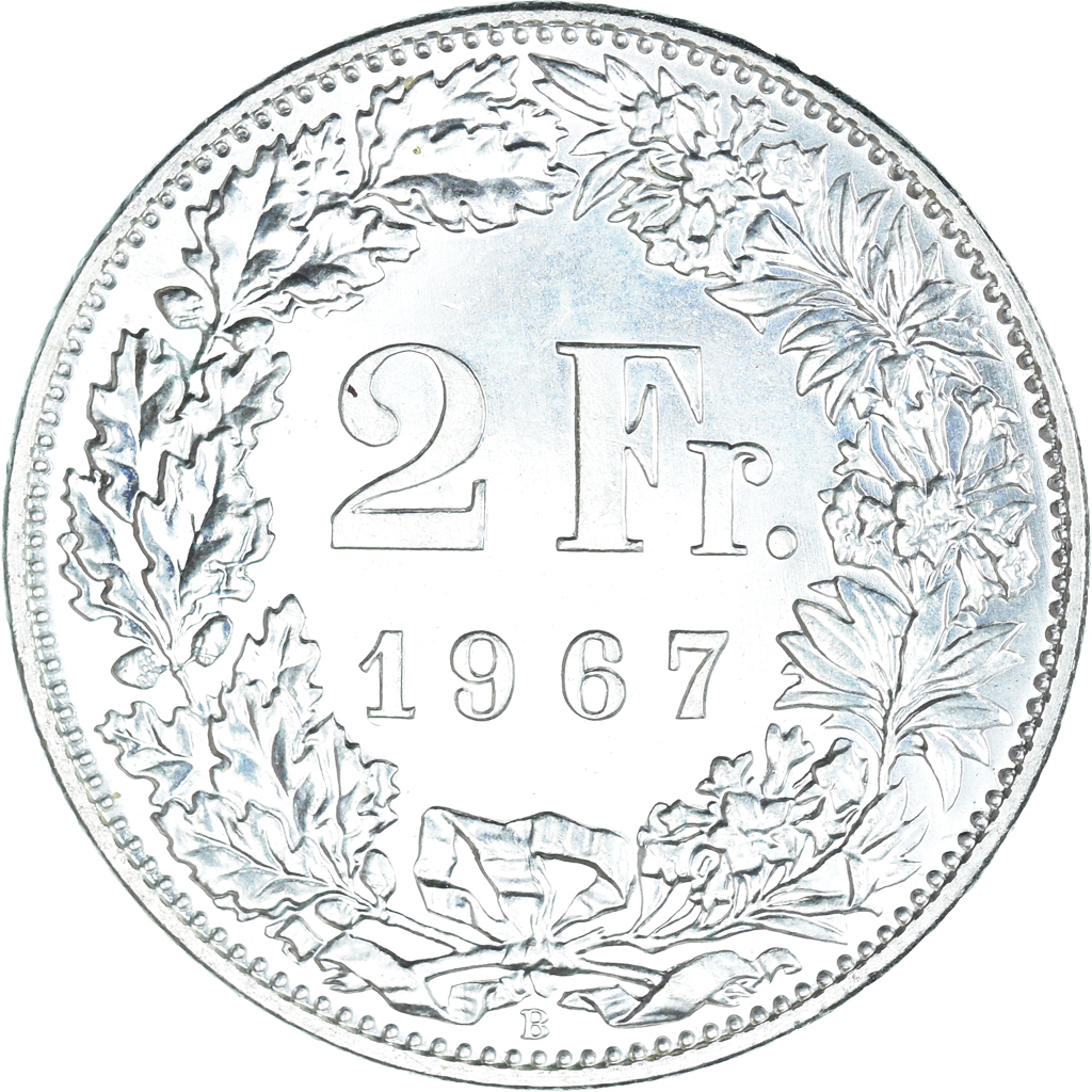 Coin, Switzerland, 2 Francs, 1967, Bern, , Silver, KM:21