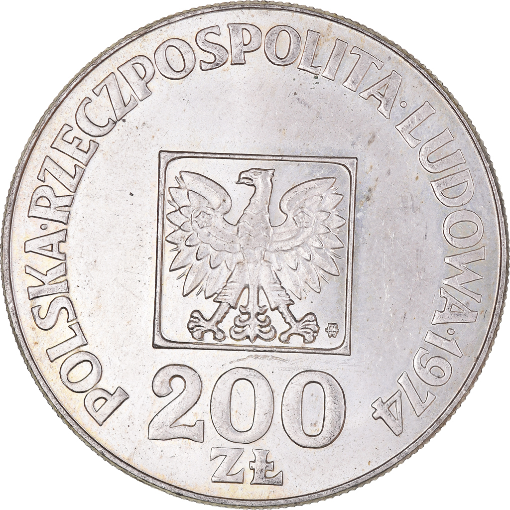 Coin, Poland, 200 Zlotych, 1974, Warsaw, , Silver, KM:72