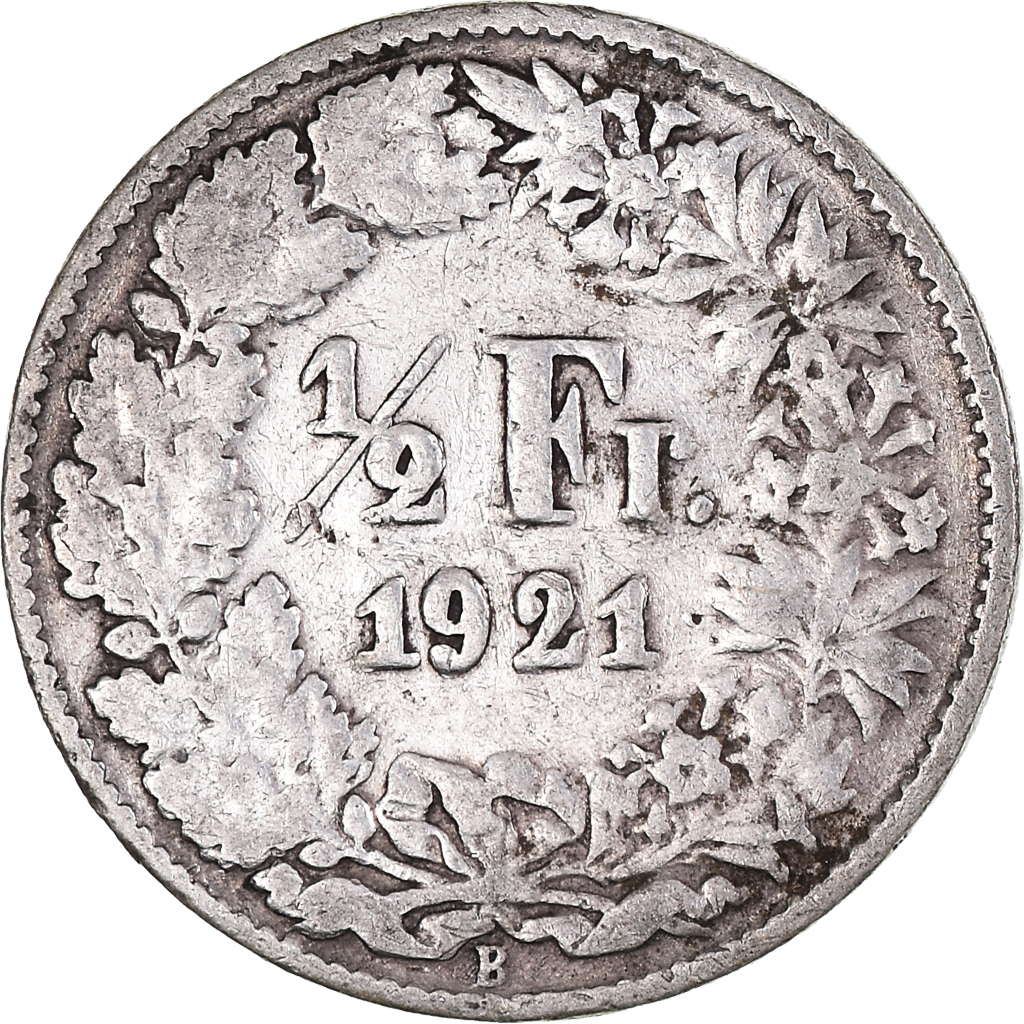 Coin, Switzerland, 1/2 Franc, 1921, Bern, , Silver, KM:23