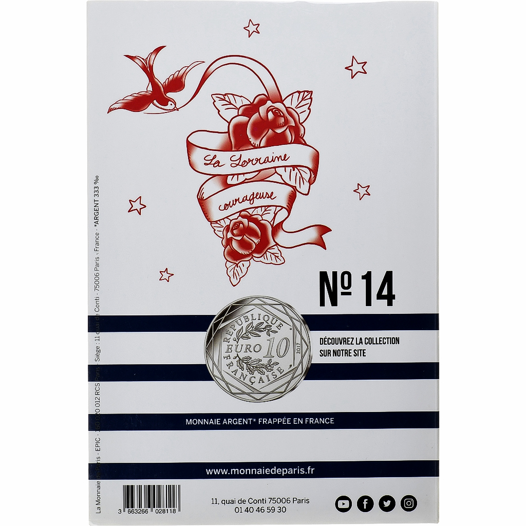 France, 10 Euro, Jean Paul Gaultier, La Lorraine courageuse, 2017, Monnaie de