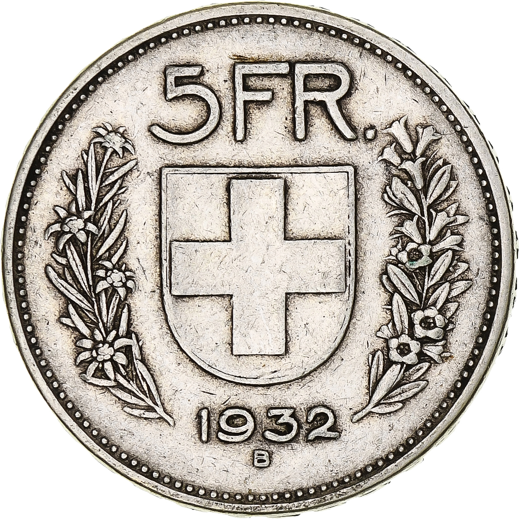 Coin, Switzerland, 5 Francs, 1932, Bern, , Silver, KM:40