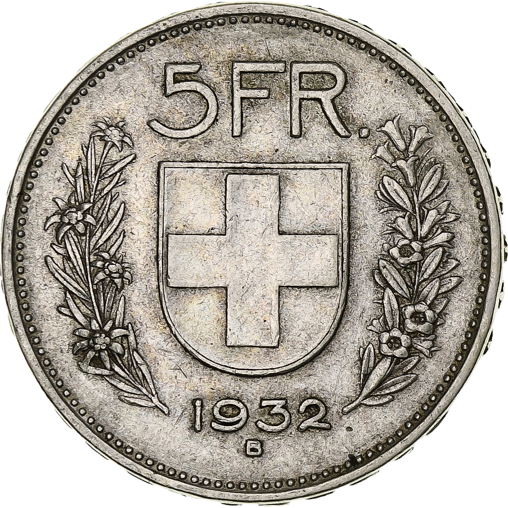 Coin, Switzerland, 5 Francs, 1932, Bern, , Silver, KM:40