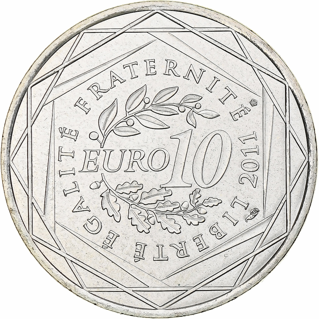 France, 10 Euro, Rhône Alpes, 2011, Rhône-Alpes, MS(65-70), Silver