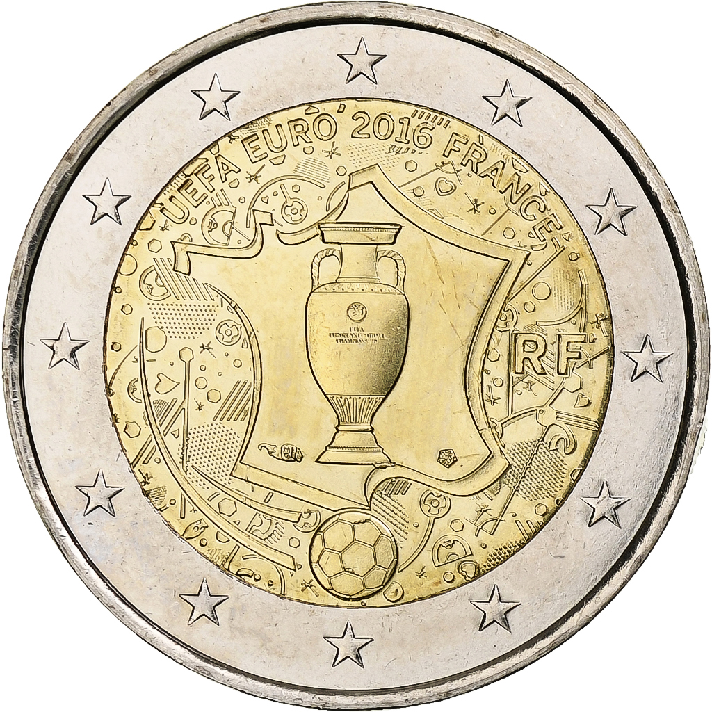 Frankreich, 2 Euro, UEFA Euro 2016, 2016, Paris, UNZ+, Bi-Metallic