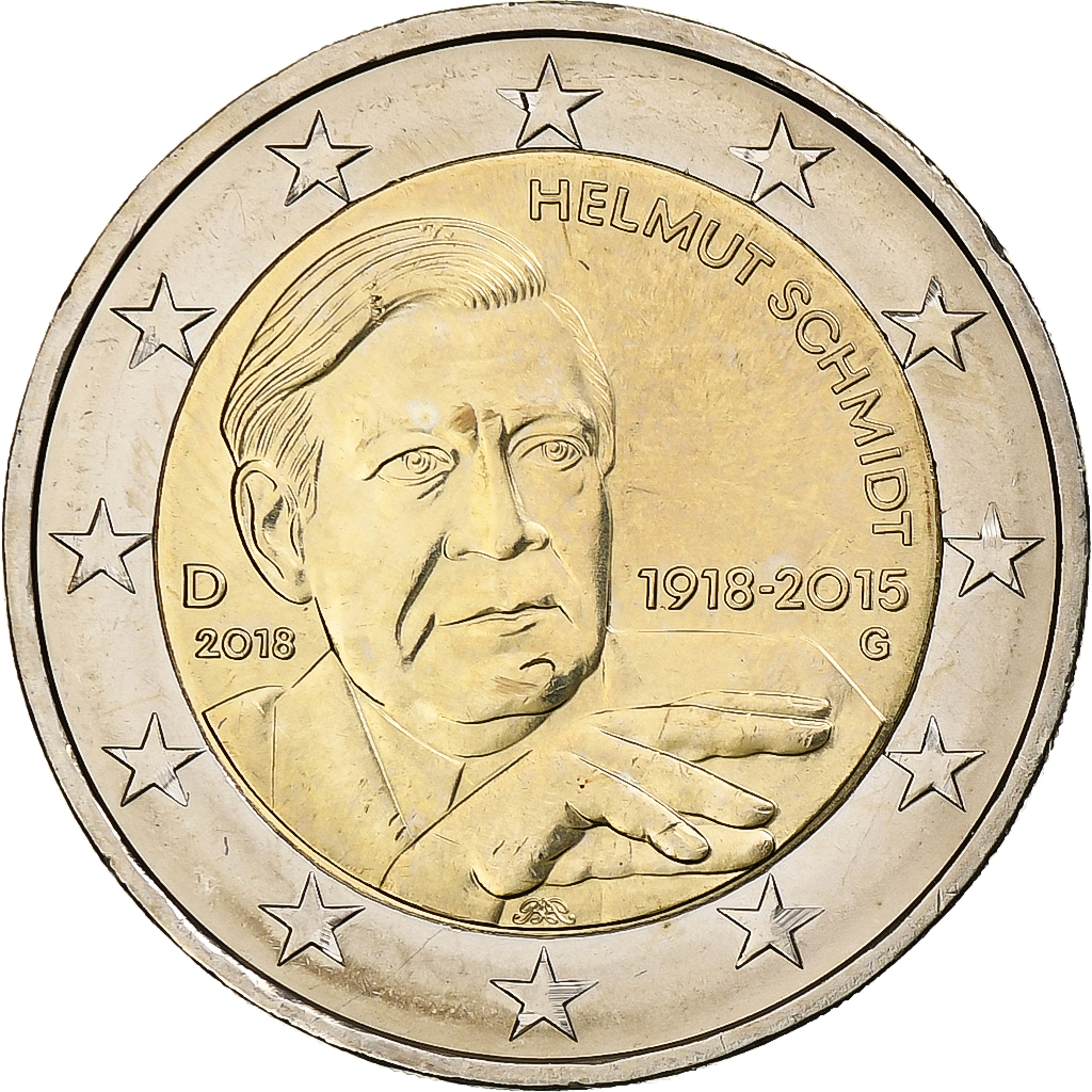 Bundesrepublik Deutschland, 2 Euro, Helmut Schmidt, 2018, Karlsruhe, UNZ+