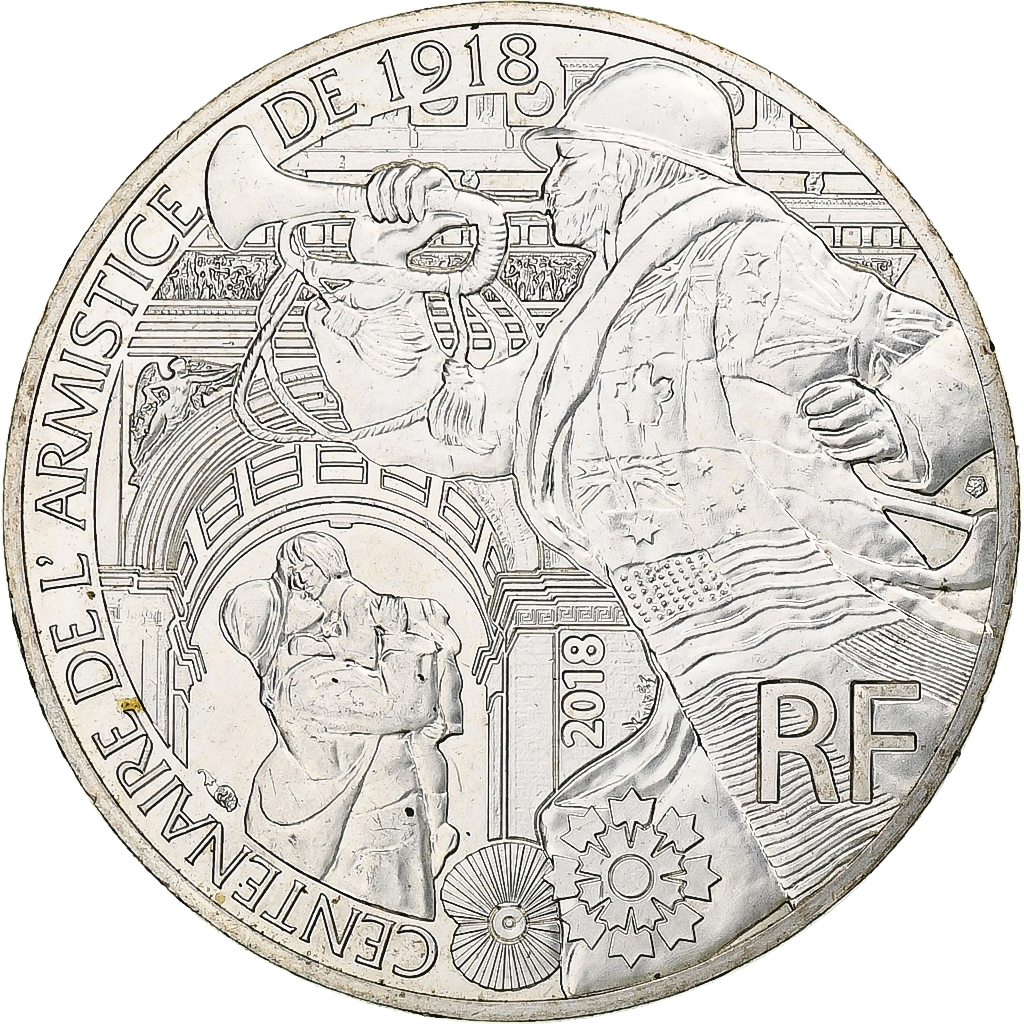 France, 10 Euro, 2018, Centenaire de l'Armistice 1918, SPL+, Argent