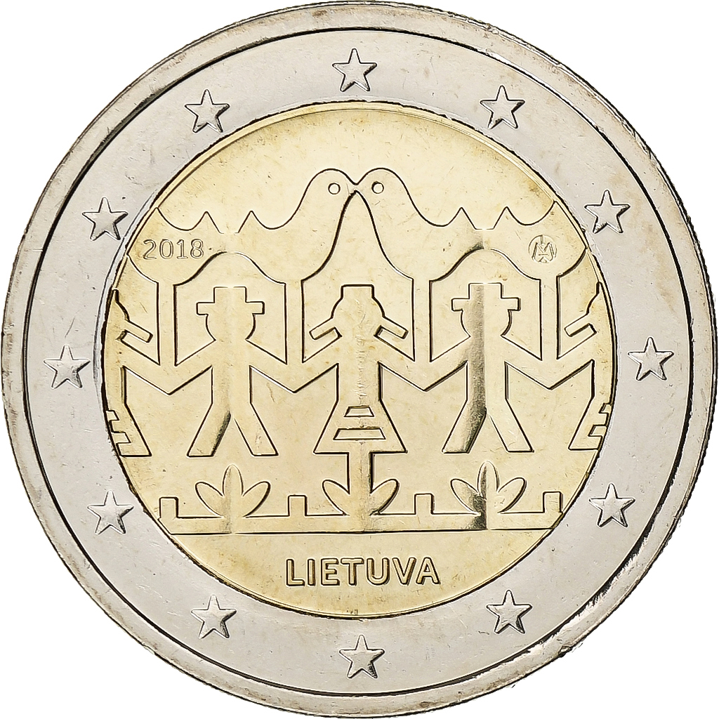 Lithuania, 2 Euro, 2018, Bi-Metallic, UNZ