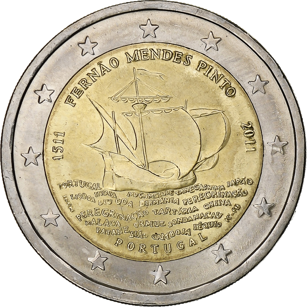 Portugal, 2 Euro, Mendes Pinto, 2011, Bi-Metallic, UNZ+
