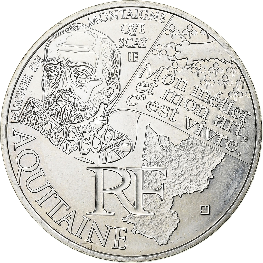 France, 10 Euro, Aquitaine, 2012, Silver, MS(63)