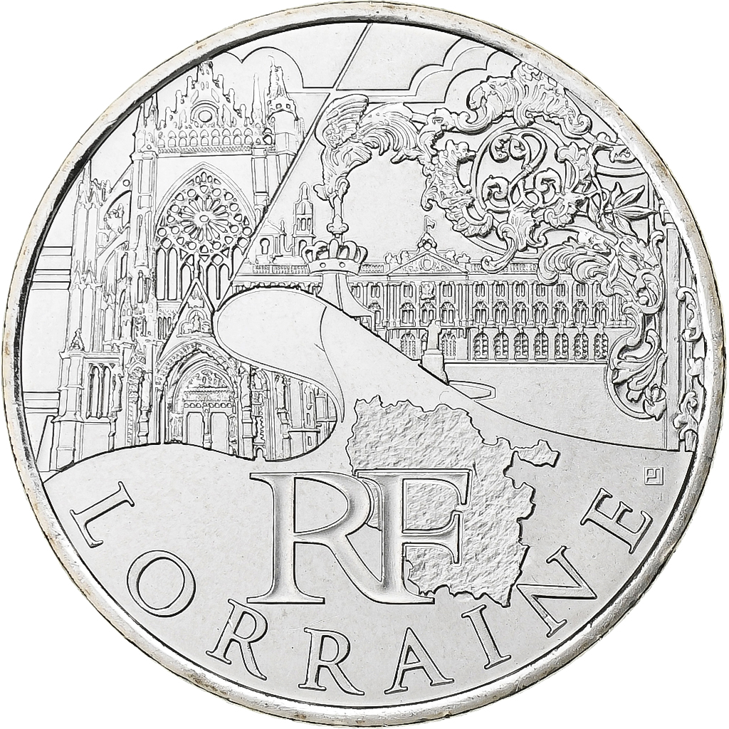France, 10 Euro, Euros des régions, Lorraine, 2011, Paris, Silver, MS(65-70)