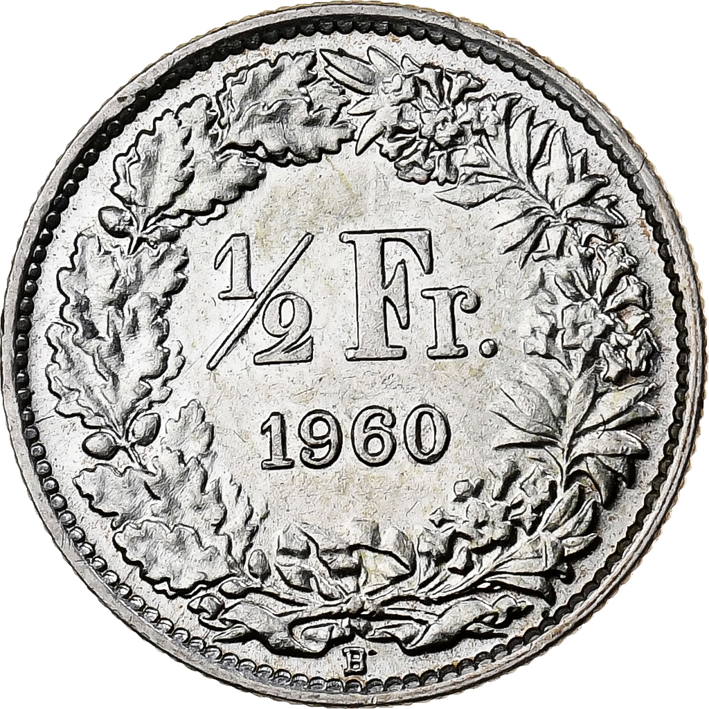 Switzerland, 1/2 Franc, 1960, Bern, Silver, , KM:23