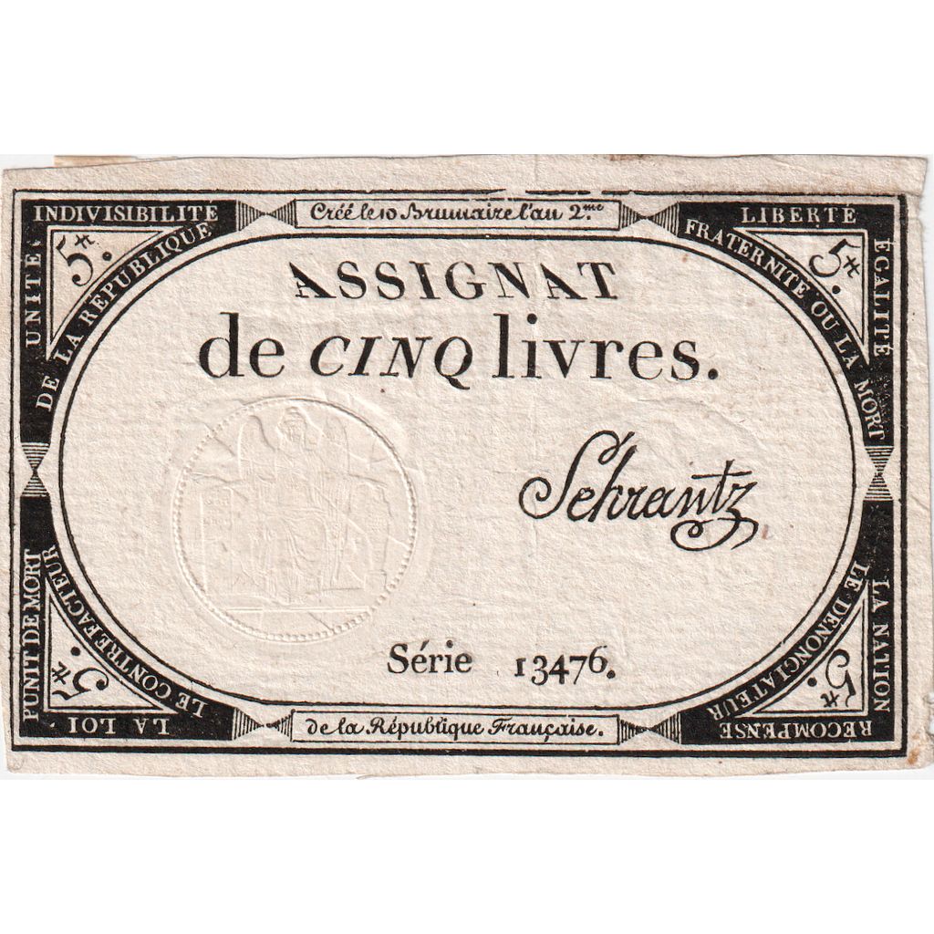 France, 5 Livres, 10 brumaire de l'an 2 - (31 octobre 1793), 13476, EF(40-45)