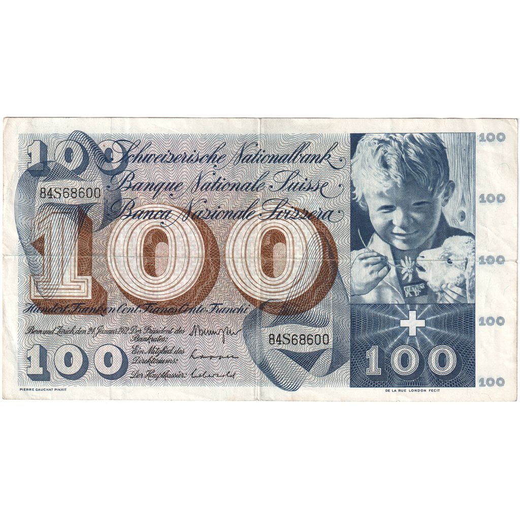Switzerland, 100 Franken, 1972-01-24, EF(40-45)