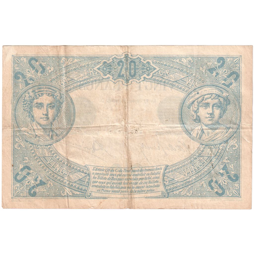 France, 20 Francs, Noir, 1904-09-27, T.802, EF