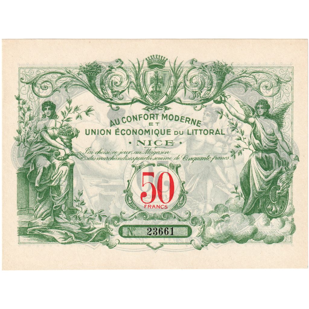 City of Nice, 50 Francs, C.M.U.E.L., UNC(63)