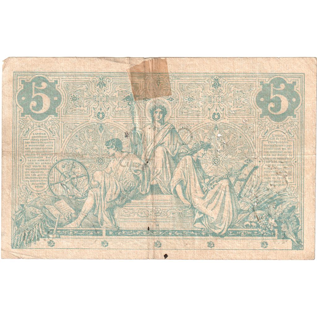 France, 5 Francs, Noir, 1872-05-14, O.461, VF(20-25)