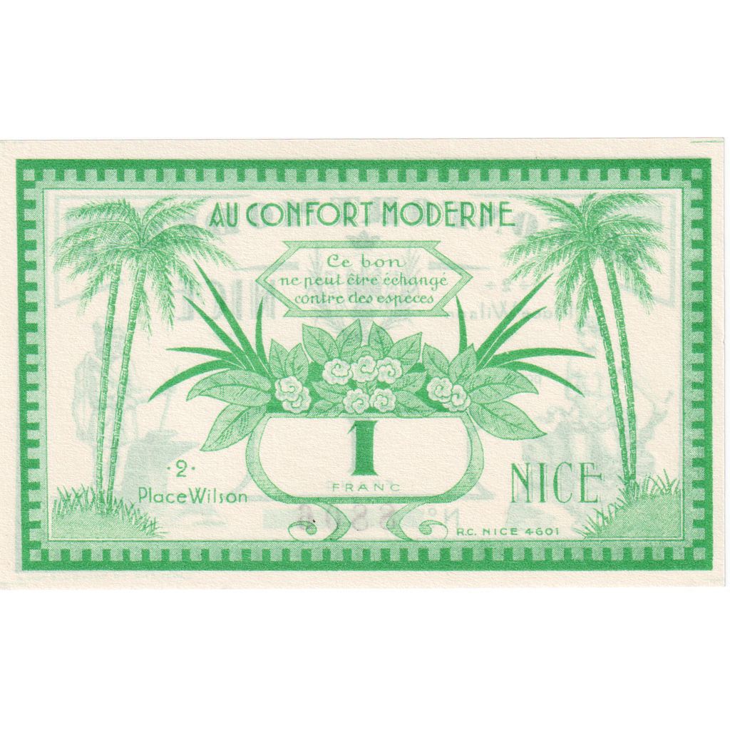 France, 1 Franc, ND(1930-1940), Au Confort moderne, Nice, AU(55-58)