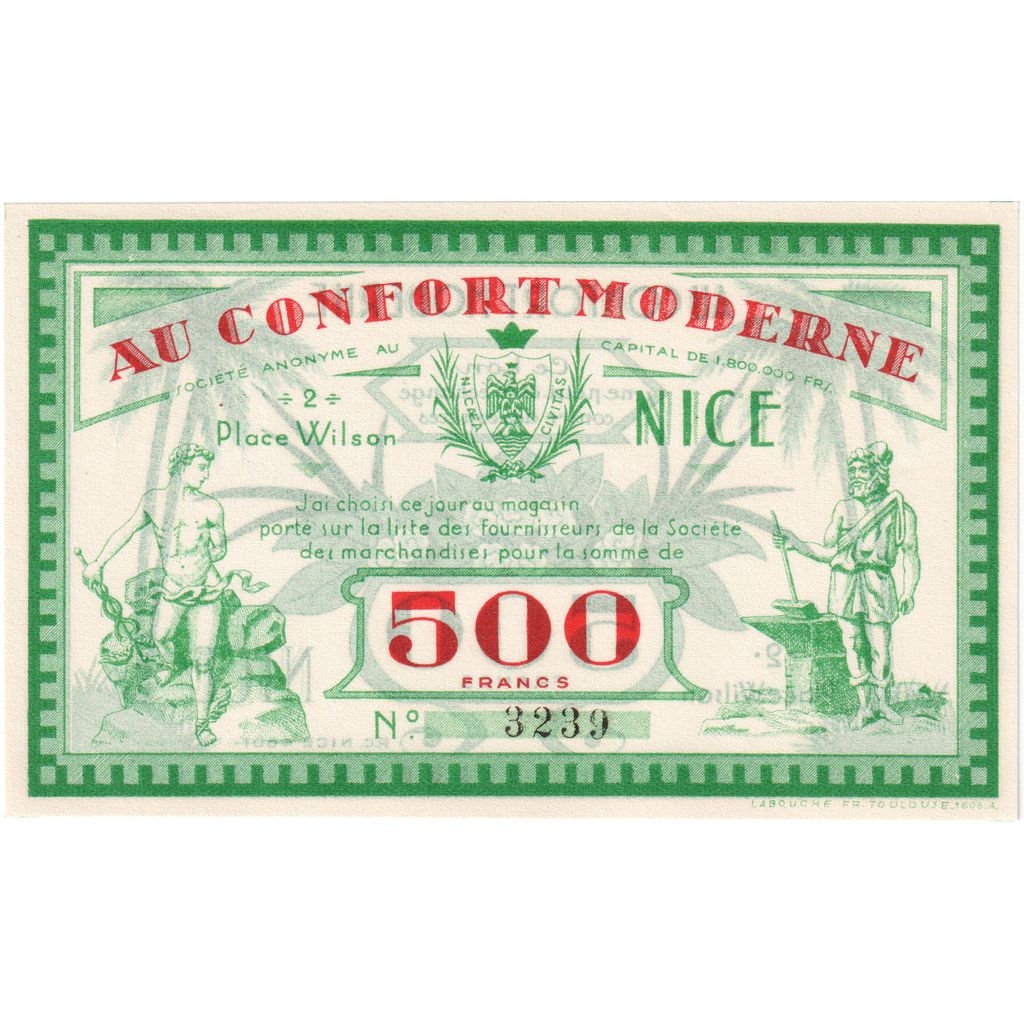 France, 500 Francs, ND(1930-1940), Au Confort moderne, Nice, AU(55-58)