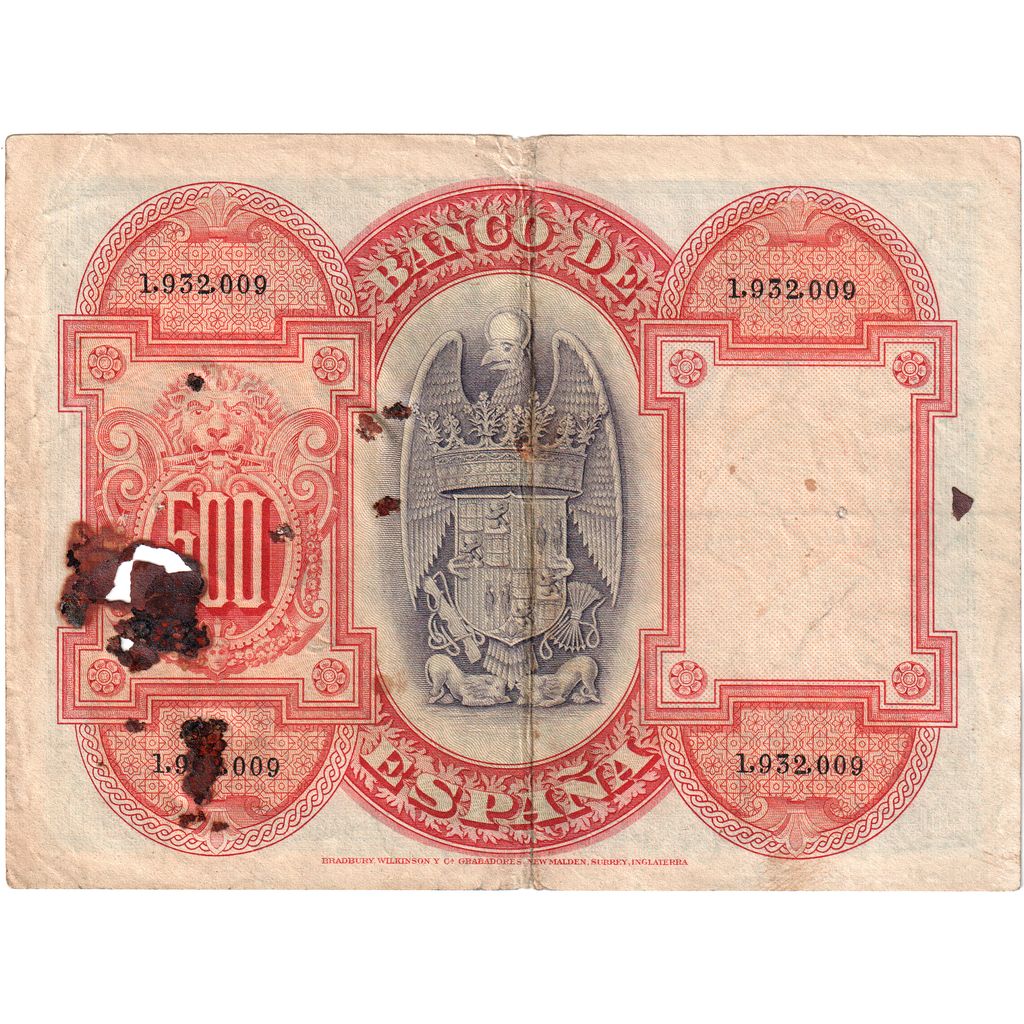 Spain, 500 Pesetas, 1927-07-24, VF(20-25)