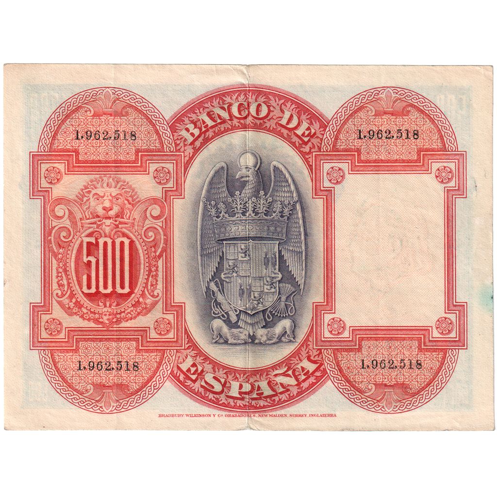 Spain, 500 Pesetas, 1927-07-24, EF(40-45)