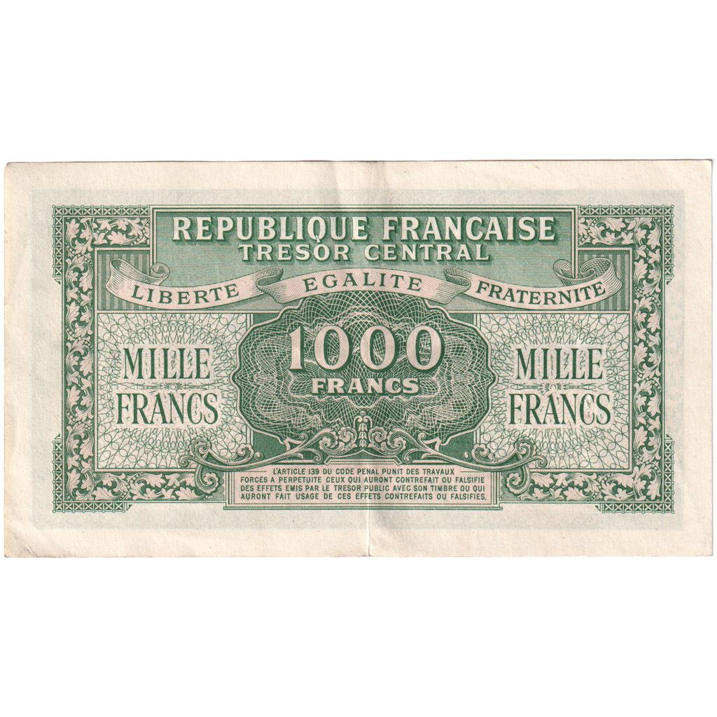 France, 1000 Francs, Marianne, Undated (1945), 22E, AU(50-53)