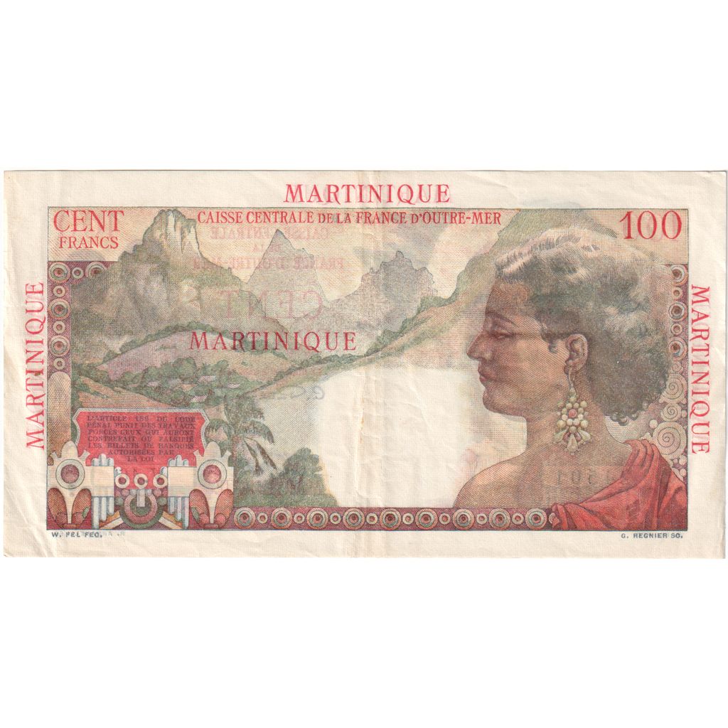 Martinique, 100 Francs, La Bourdonnais, Undated (1947-49), V.46, EF(40-45)