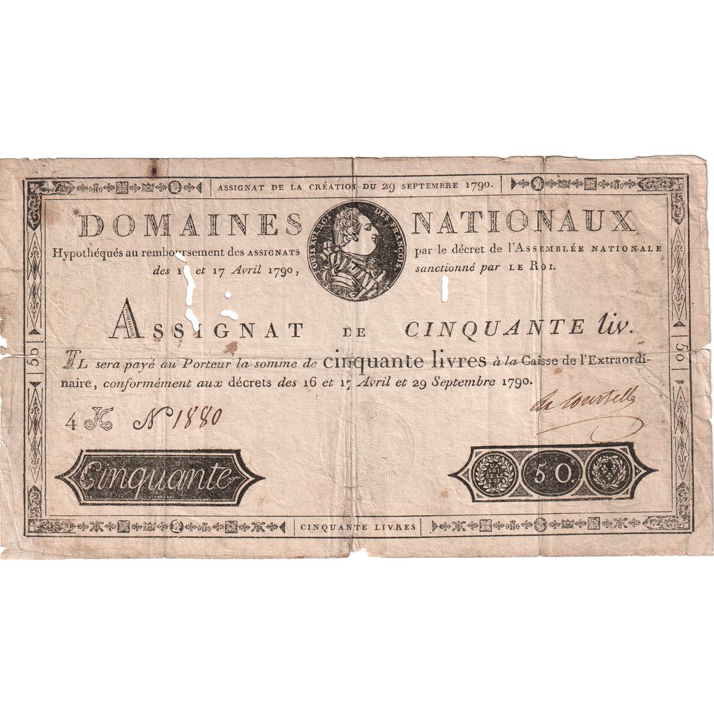 France, 50 Livres, 1790-09-29, 4K, VF(30-35)