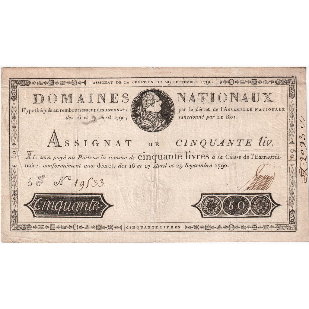 France, 50 Livres, 1790-09-29, 5J, EF(40-45)