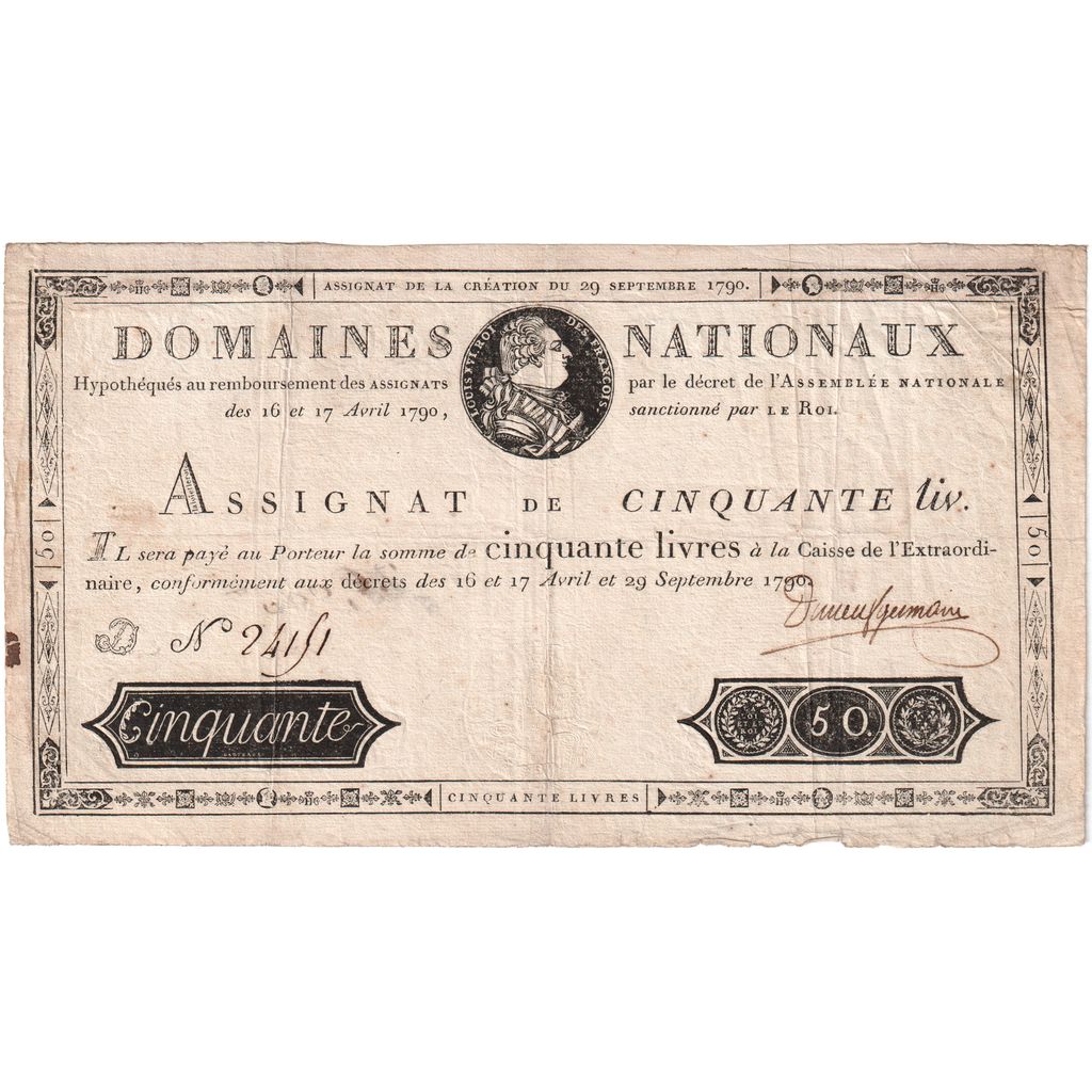 France, 50 Livres, 1790-09-29, D, EF(40-45)