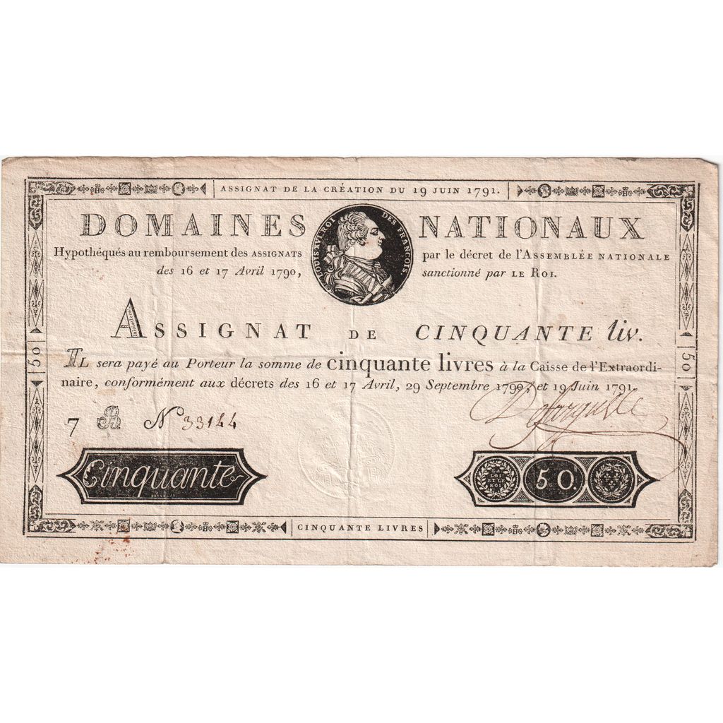 France, 50 Livres, 1791-06-19, 7B, EF(40-45)