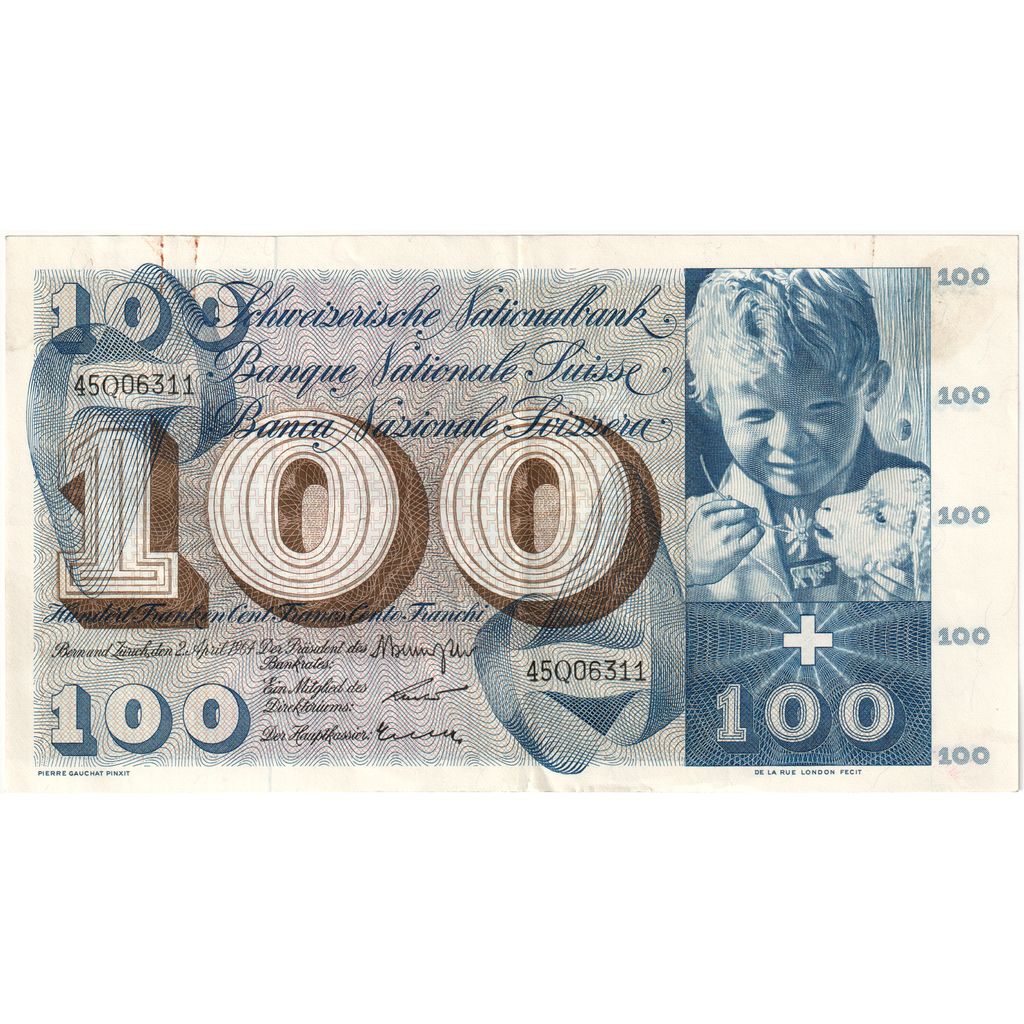 Switzerland, 100 Francs, 1964-04-02, AU(50-53), KM:49f