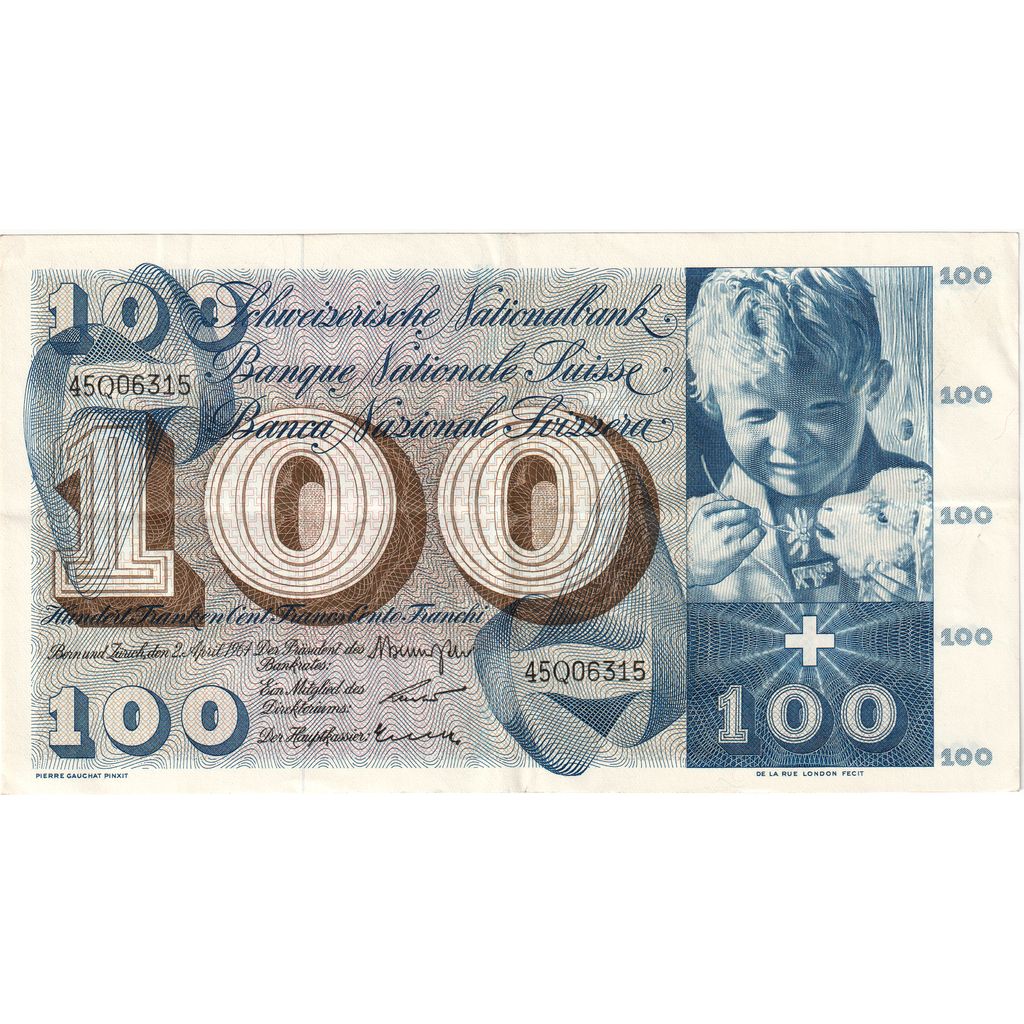 Switzerland, 100 Francs, 1964-04-02, AU(55-58), Km:49f