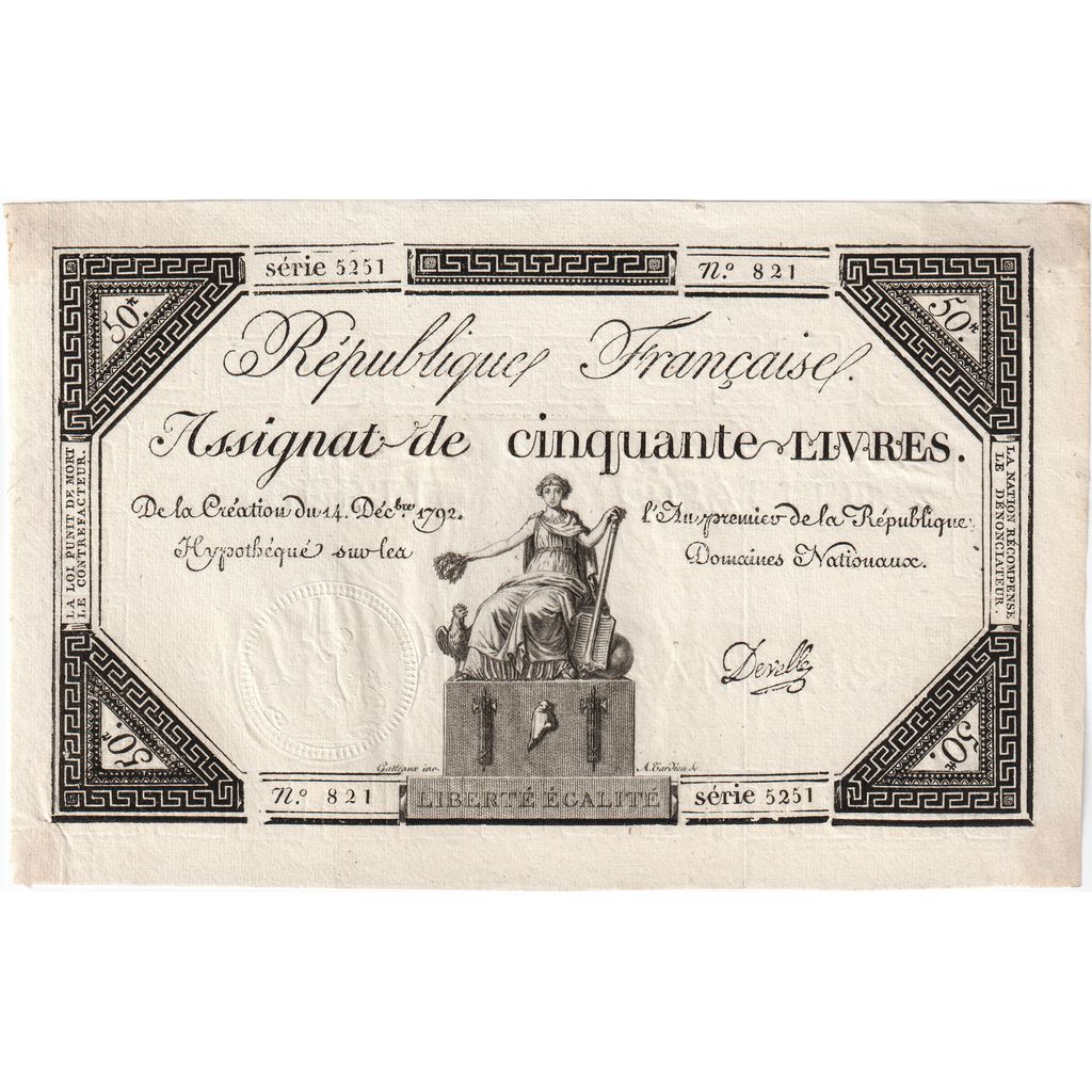 France, 50 Livres, 1792-12-14, 5251, AU(50-53)
