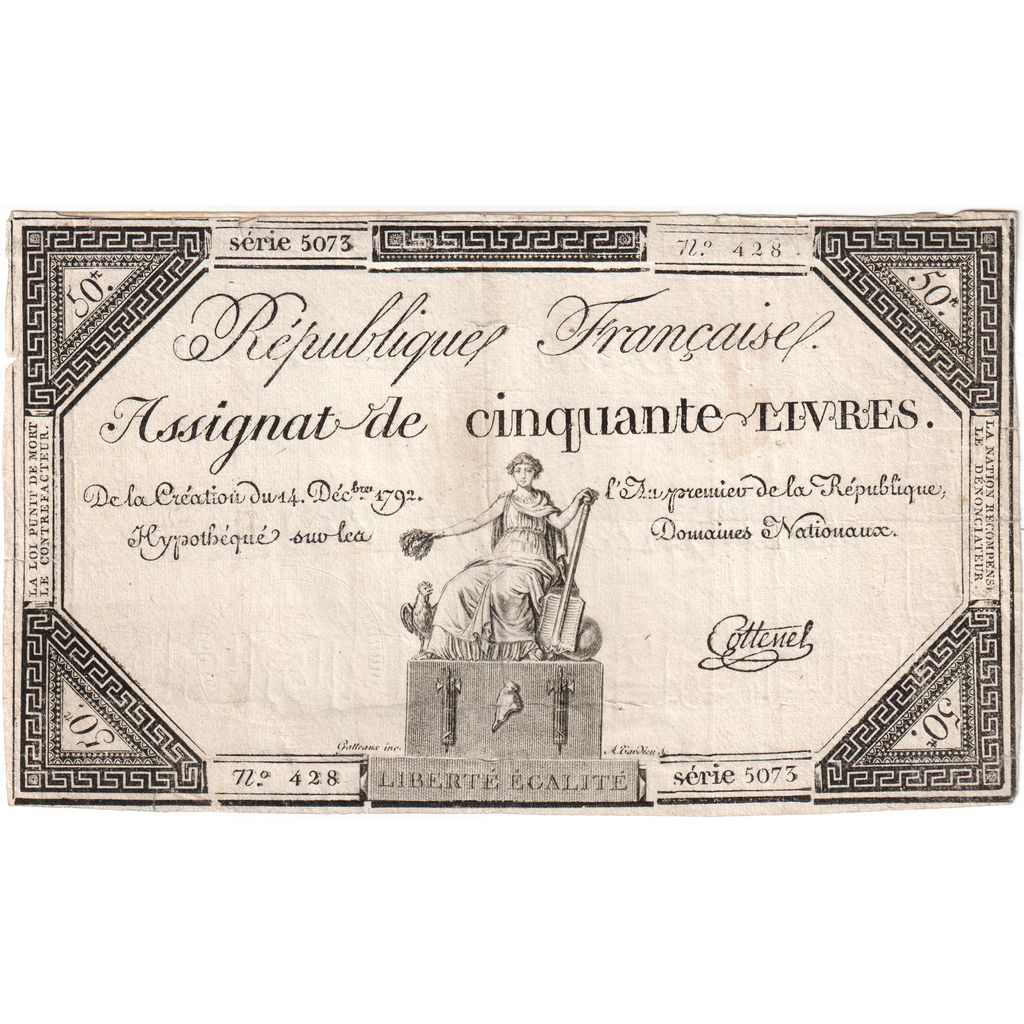 France, 50 Livres, 1792-12-14, 5073, EF(40-45)