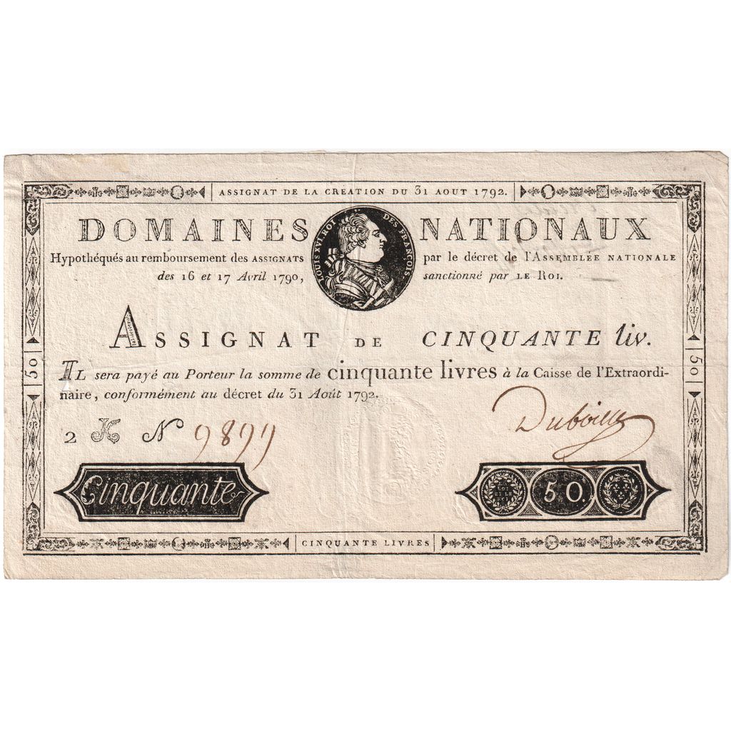 France, 50 Livres, 1792-08-31, 2K, EF(40-45)