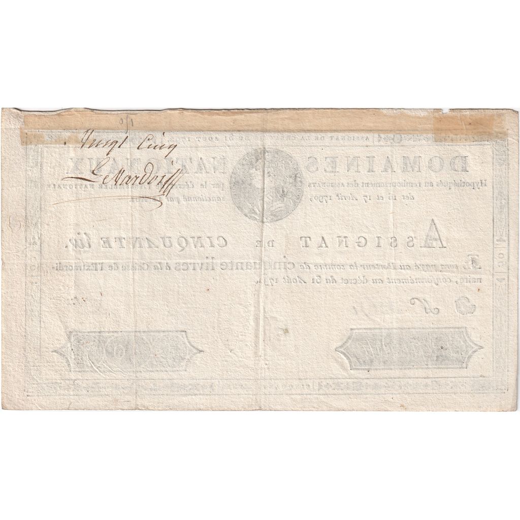 France, 50 Livres, 1792-08-31, D, AU(50-53)