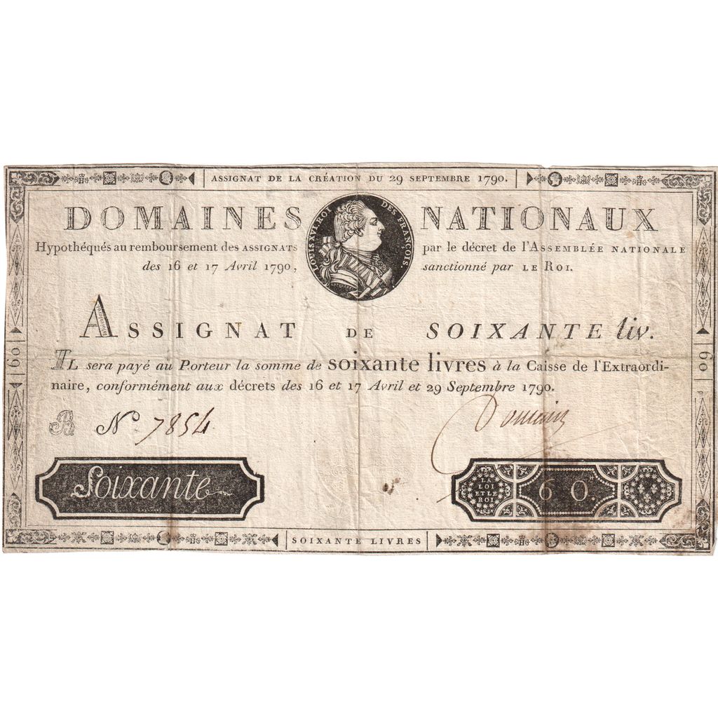 France, 60 Livres, 1790-09-29, B, VF(20-25)