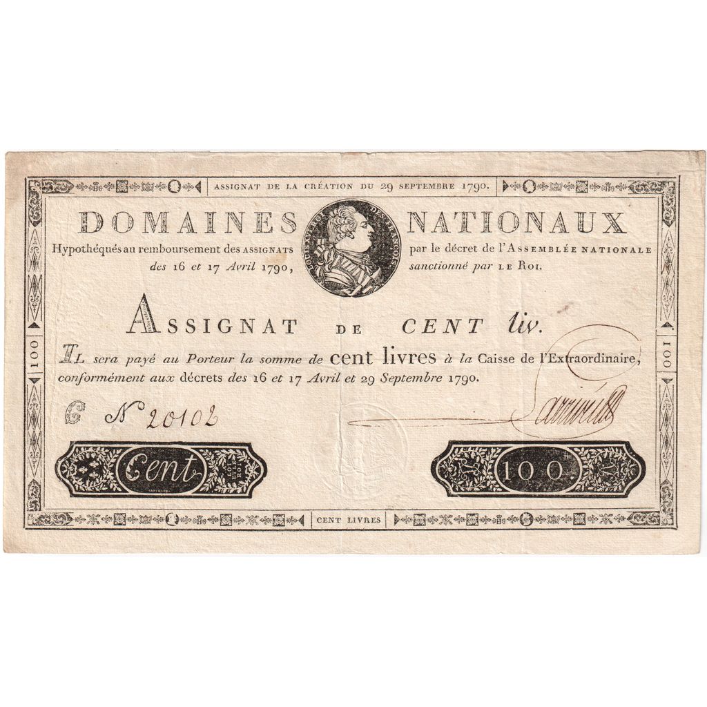 France, 100 Livres, 1790-09-29, C, EF(40-45)