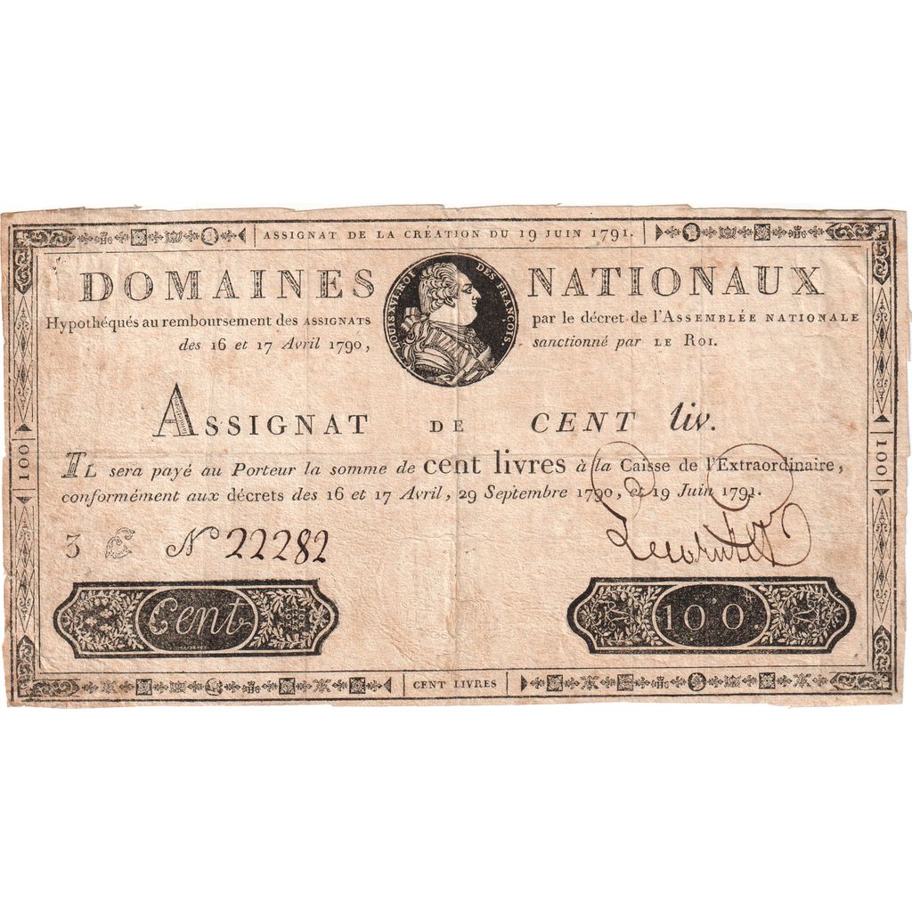 France, 100 Livres, 1791-06-19, 3E, VF(20-25)