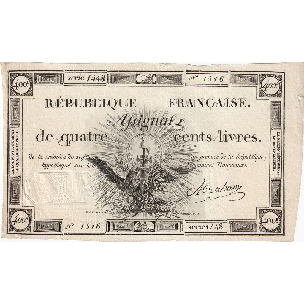 France, 400 Livres, 1792-11-21, 1448, VF(30-35)