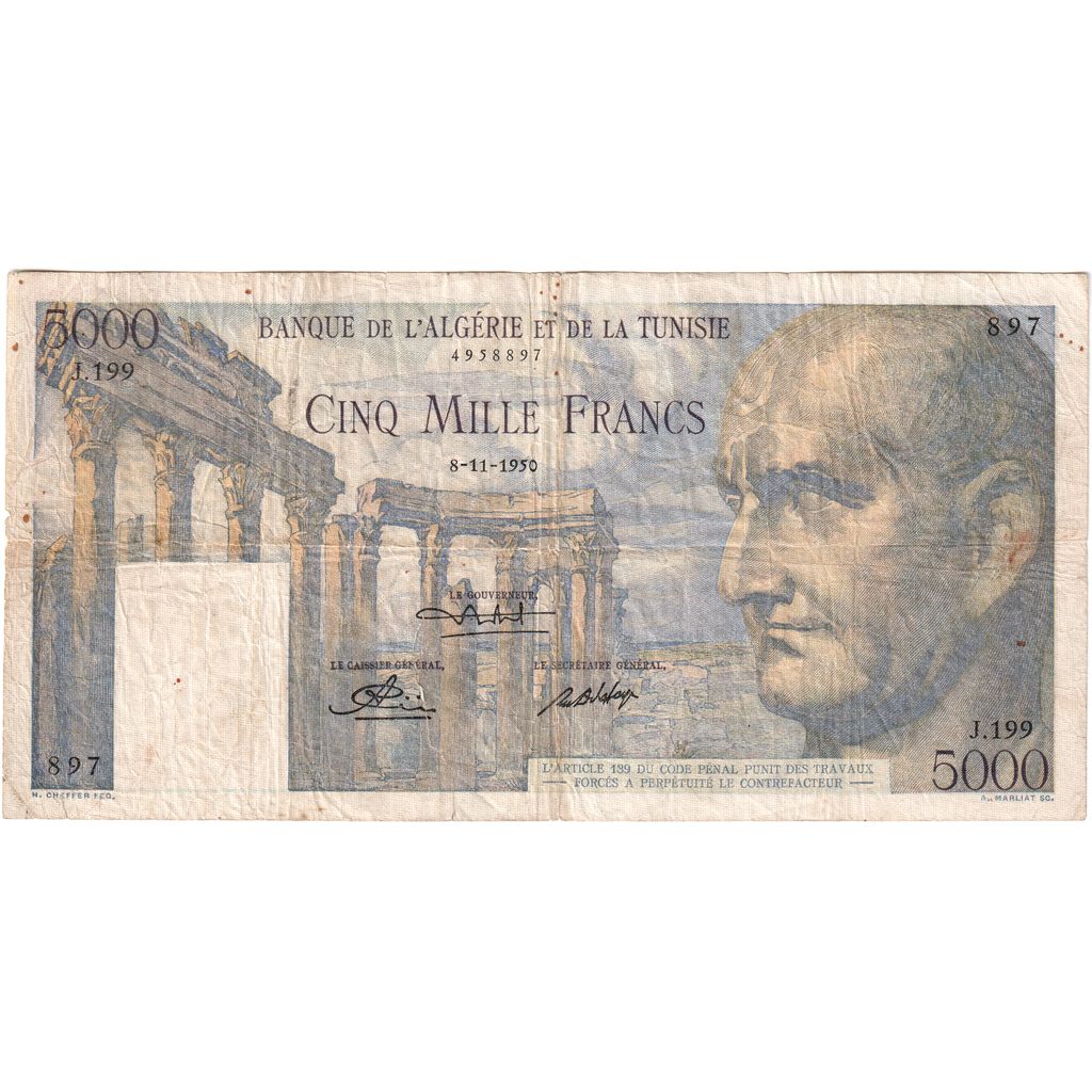 Tunisia, 5000 Francs, 1950-11-08, VF(20-25)